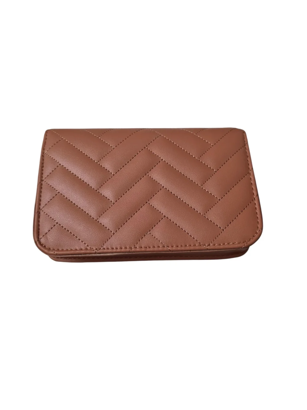 Bebe Sophia Quilted Chevron Flap Wallet Crossbody Bag Taupe Gold Chain New
